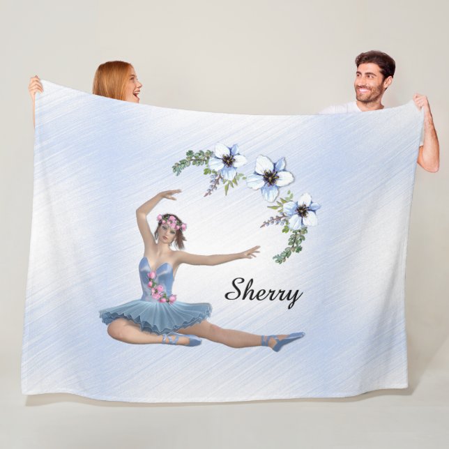 Ballerina in Blue Personal Name Fleece Blanket (In Situ)