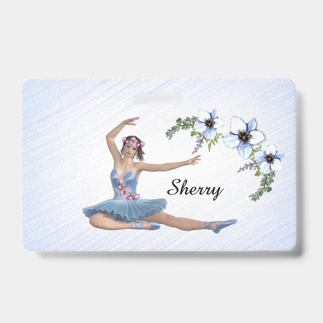 Ballerina in Blue Personal Name ID Badge (Front)