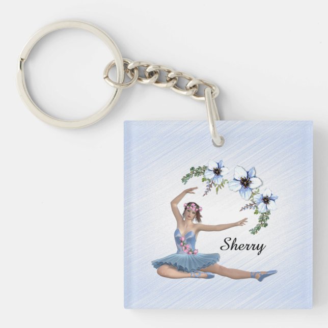 Ballerina in Blue Personal Name Key Ring (Front)