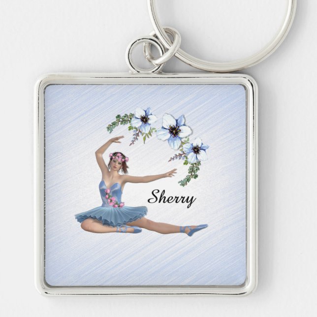 Ballerina in Blue Personal Name Key Ring (Front)