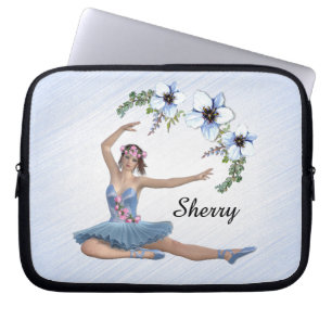 Ballerina in Blue Personal Name Laptop Sleeve