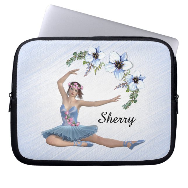 Ballerina in Blue Personal Name Laptop Sleeve (Front)