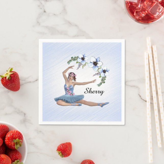 Ballerina in Blue Personal Name Napkin (Insitu)