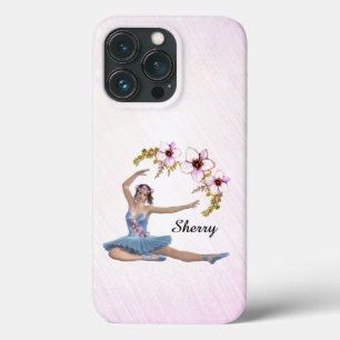 Ballerina in Blue Personal Name on Pink iPhone 13 Pro Case