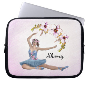 Ballerina in Blue Personal Name on Pink Laptop Sleeve