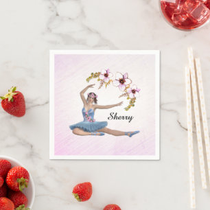 Ballerina in Blue Personal Name on Pink Napkin