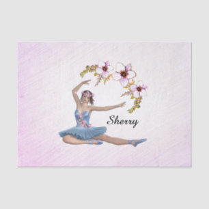 Ballerina in Blue Personal Name on Pink Tissue Paper