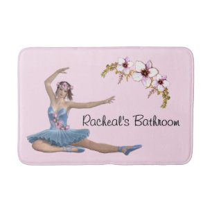 Ballerina in Blue Personal Name Pink Bath Mat