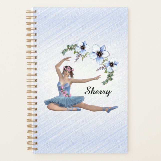Ballerina in Blue Personal Name Planner (Front)