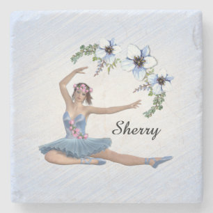 Ballerina in Blue Personal Name Stone Coaster
