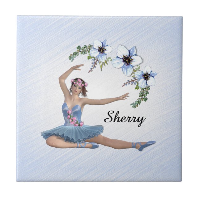Ballerina in Blue Personal Name Tile (Front)