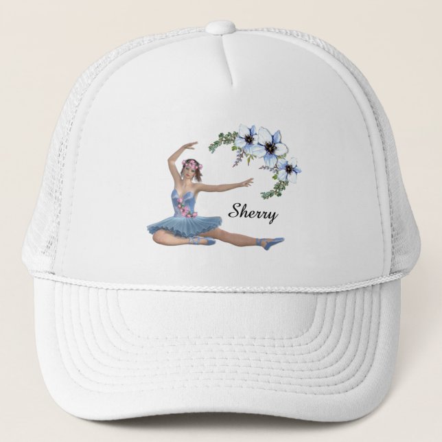 Ballerina in Blue Personal Name Trucker Hat (Front)