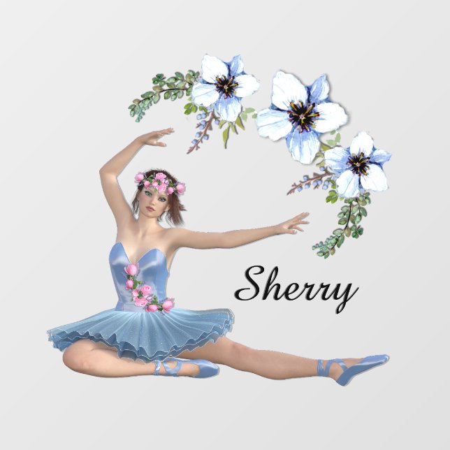 Ballerina in Blue Personal Name Window Cling (Sheet)