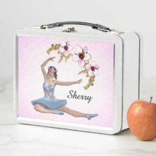 Ballerina in Blue Personal Pink Metal Lunch Box