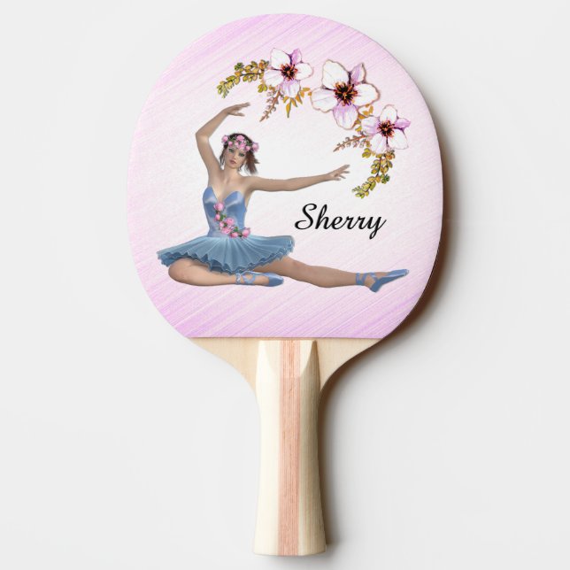 Ballerina in Blue Personal Pink Ping Pong Paddle (Back)