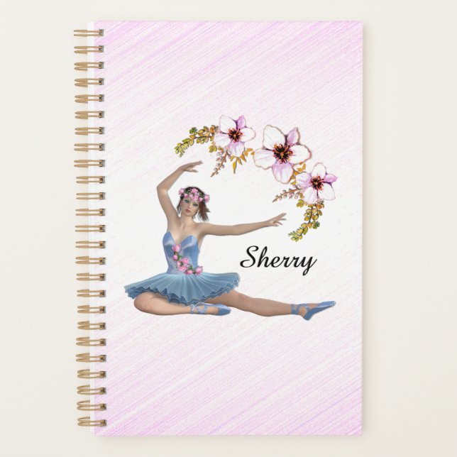 Ballerina in Blue Personal Pink Planner (Front)