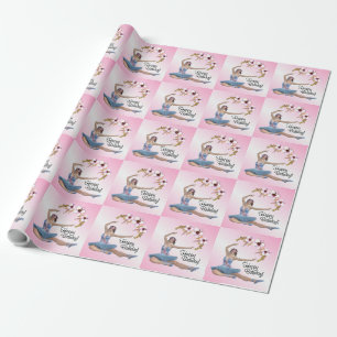 Ballerina in Blue Personalise Birthday on Pink Wrapping Paper