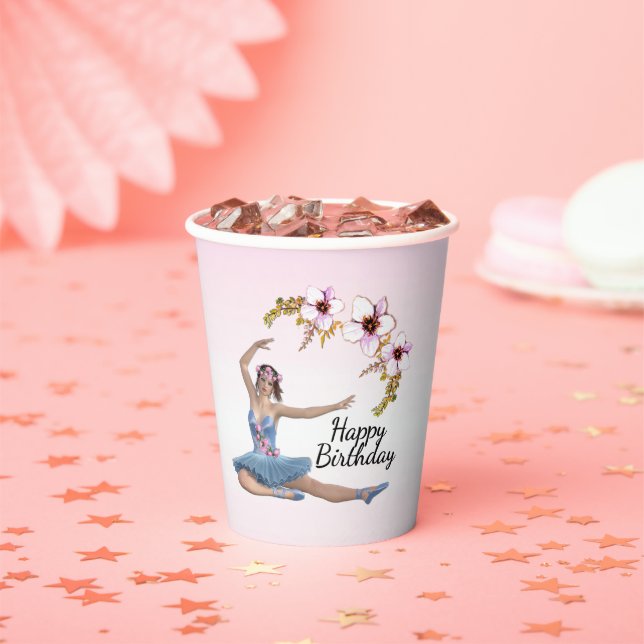 Ballerina in Blue Pink Accents Birthday  Paper Cups (Insitu)