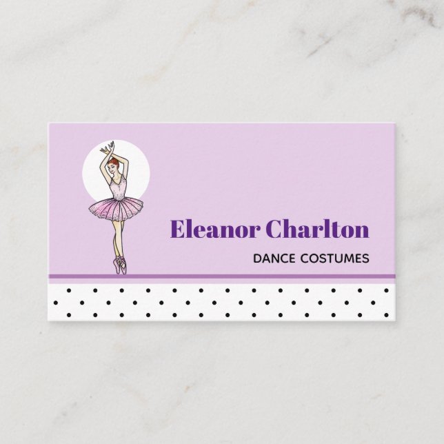 Ballerina in Pink Dress with Pointe Toe Shoes Business Card (Front)