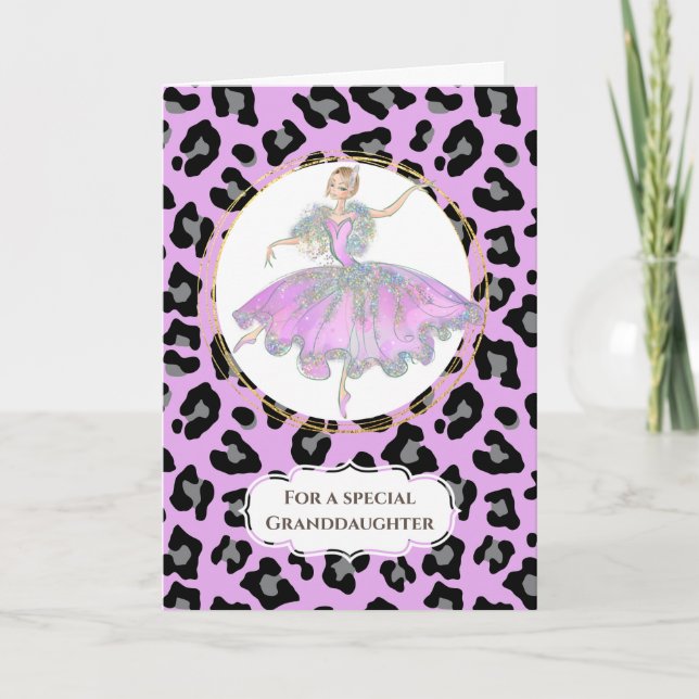 Ballerina in pink granddaughter birthday leopard card (Front)