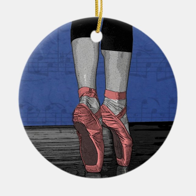 Ballerina in Pink Pointe Shoes Ceramic Tree Decoration (Front)