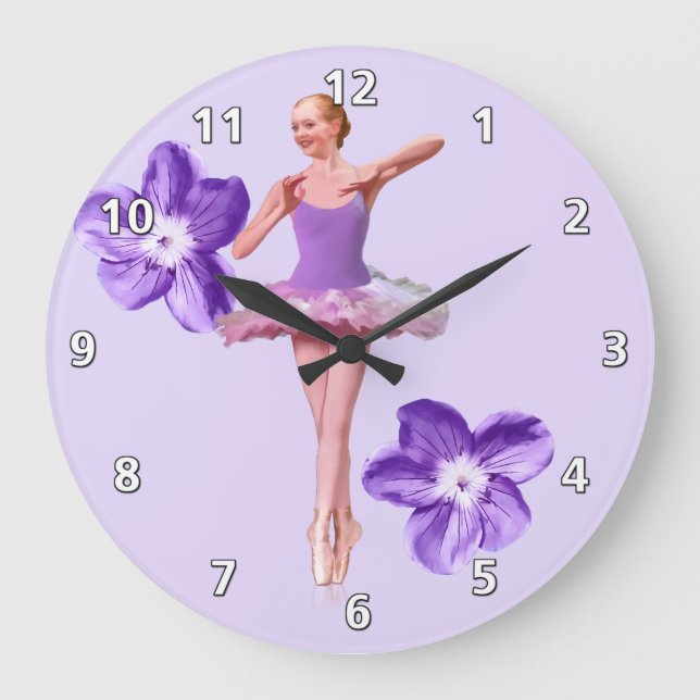 Ballerina in Purple and White Large Clock (Front)