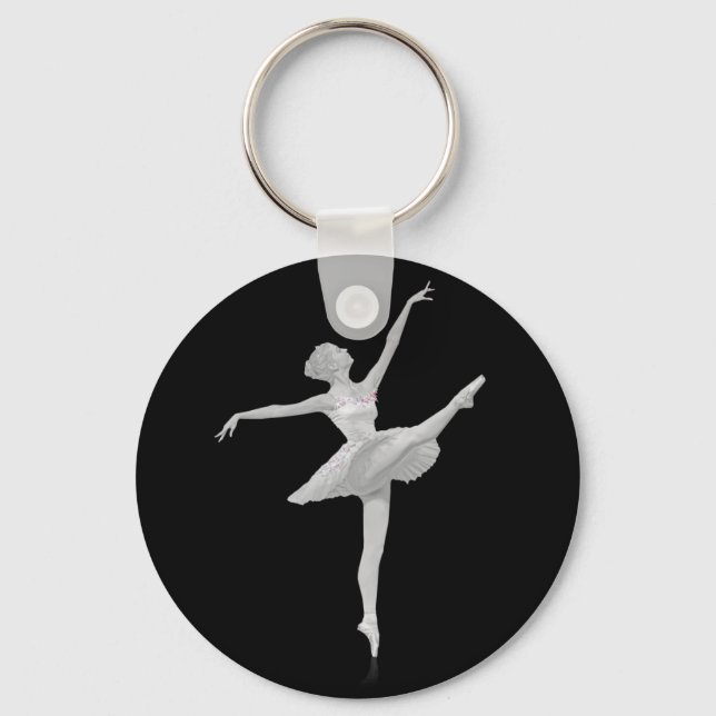 Ballerina in Silver and Black Customisable Key Ring (Front)