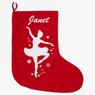 Ballerina in Snow in Silhouette Name Customisable Large Christmas Stocking