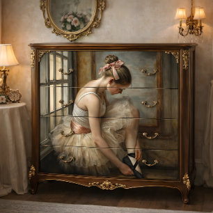 Ballerina in Vintage Pink Bow by Window Decoupage Tissue Paper