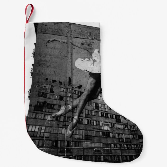 BALLERINA IN WHITE DRESS MURAL SMALL CHRISTMAS STOCKING (Front)