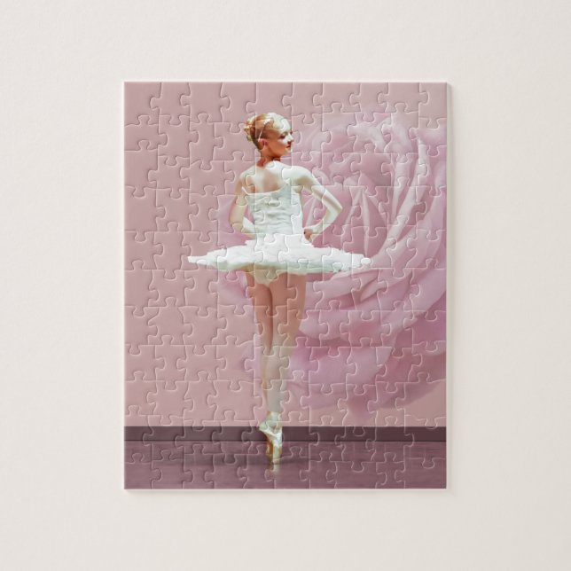 Ballerina in White with Pink Rose Jigsaw Puzzle (Vertical)