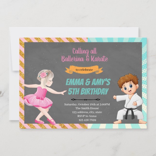Ballerina karate joint party Invitation (Front)