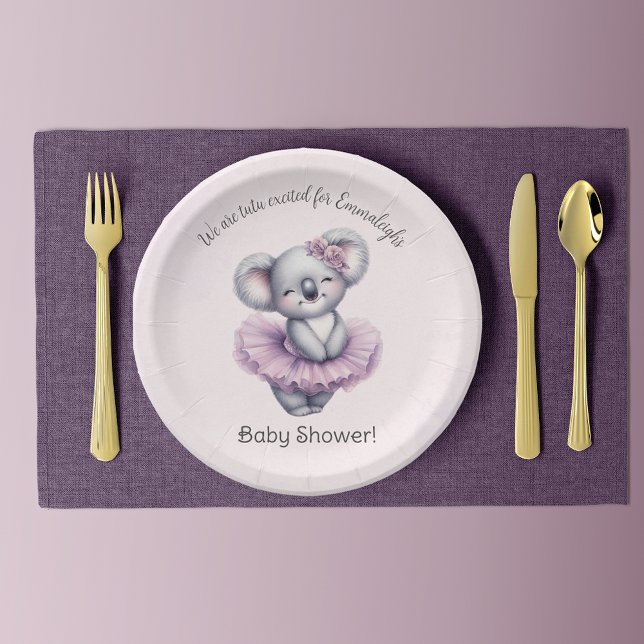 Ballerina Koala Tutu Excited Baby Girl Shower Paper Plate (Creator Uploaded)