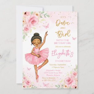 Ballerina Let's Dance & Twirl Pink Party Birthday  Invitation