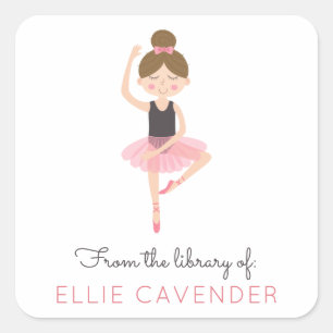 Ballerina Library Bookplate Square Sticker