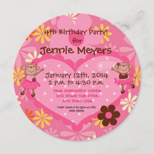 Ballerina Monkeys Custom Round Birthday Invitation