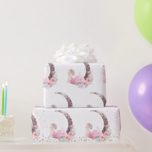 Ballerina Moon Pastel Pink Glitter  Wrapping Paper