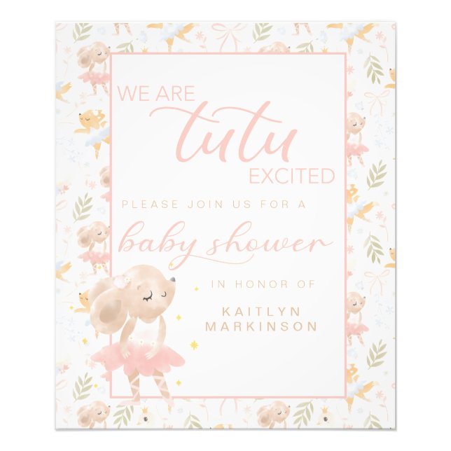 Ballerina Mouse Tutu Excited Baby Shower Photo Print (Front)