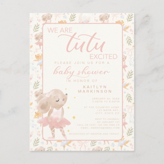 Ballerina Mouse Tutu Excited Baby Shower Postcard (Front)
