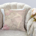 Ballerina Musical Spring Forward Cushion<br><div class="desc">Beautiful ballerina arched back and standing on pointe with light pink dress and ballet slippers.  Musical notes print surrounds her body.  Light pink and white floral roses in the background with pink flower in lower left with faux diamond tiara brooch.  Spring Forward script at top.</div>