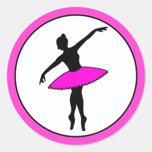 Ballerina Neon Ballet Dancer Silhouette Hot Pink Classic Round Sticker
