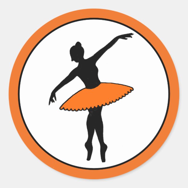Ballerina Neon Ballet Dancer Silhouette Orange Classic Round Sticker (Front)