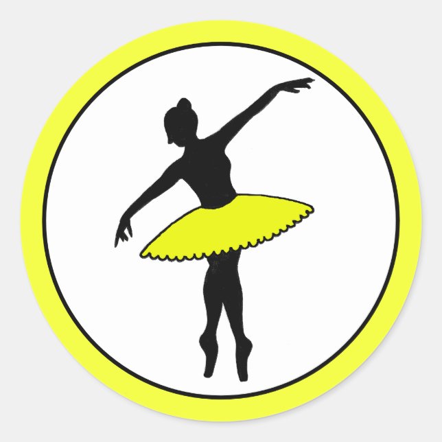 Ballerina Neon Ballet Dancer Silhouette Yellow Classic Round Sticker (Front)