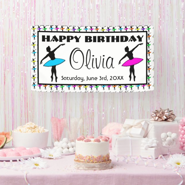 Ballerina Neon Ballet Dancers Dance Happy Birthday Banner (Party)