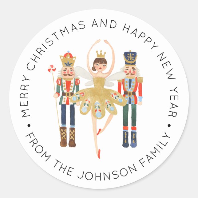 Ballerina Nutcracker Christmas Holiday Classic Rou Classic Round Sticker (Front)