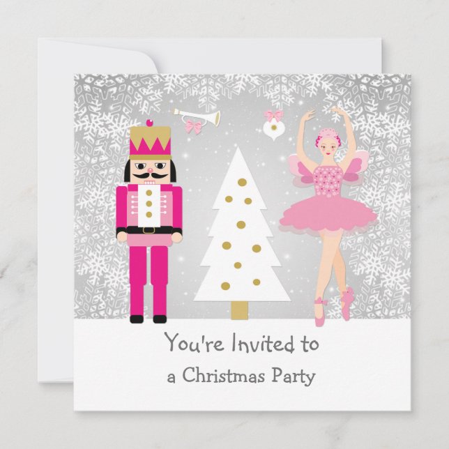 Ballerina, Nutcracker, Christmas tree Invitation (Front)