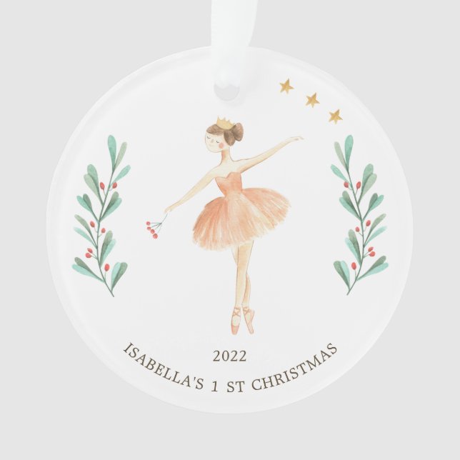 Ballerina/Nutcracker Girl's 1st Christmas Ceramic  Ornament (Front)