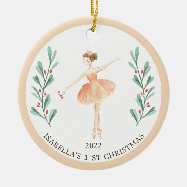 Ballerina/Nutcracker Girl's 1st Christmas  Ceramic Tree Decoration (Front)