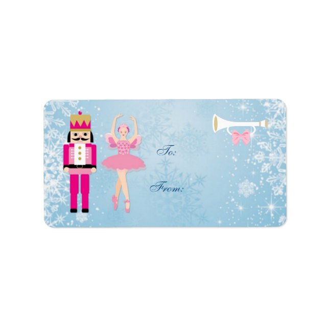Ballerina & Nutcracker on blue Christmas Gift tag (Front)