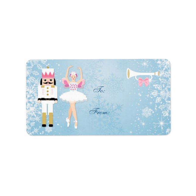 Ballerina & Nutcracker on blue Christmas Gift tag (Front)
